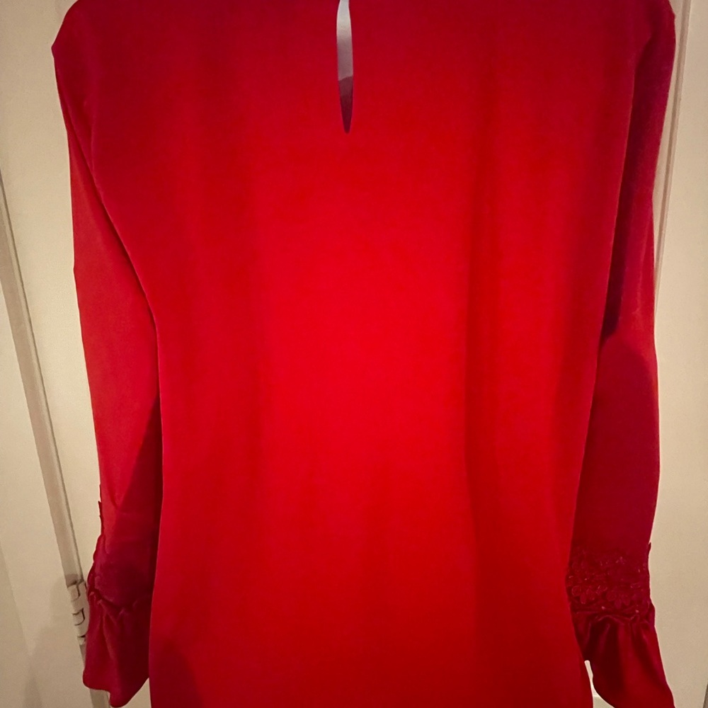 Karl Lagerfeld Red 3/4 Sleeve Pearl Embellished Top - Picture 2 of 6